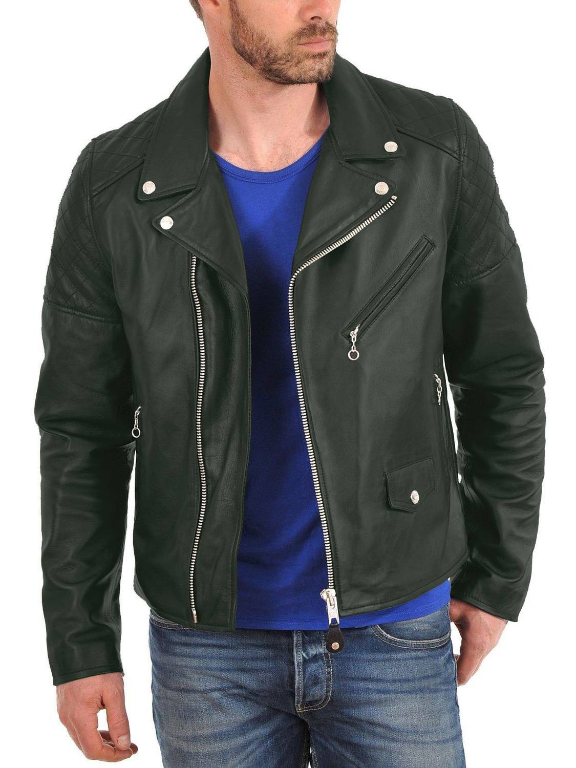 Leather Jackets Hub Mens Genuine Lambskin Leather Jacket (Black, Double Rider Jacket) - 1501001