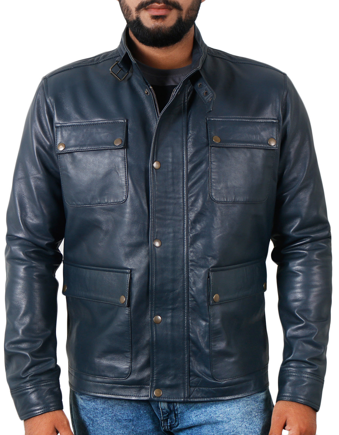 Leather Jackets Hub Mens Genuine Lambskin Leather Jacket (Black, Officer Jacket) - 1501024
