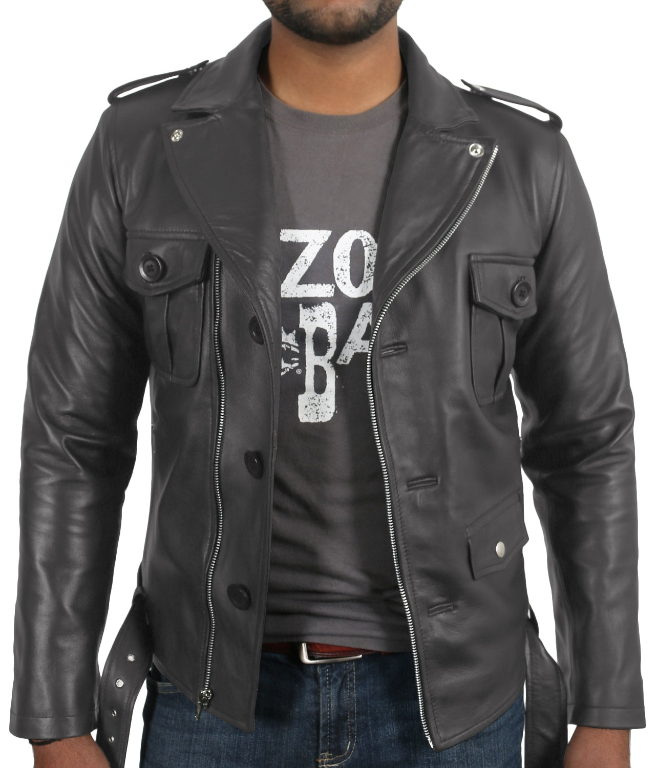 Leather Jackets Hub Mens Genuine Lambskin Leather Jacket (Black, Double Rider Jacket) - 1501031