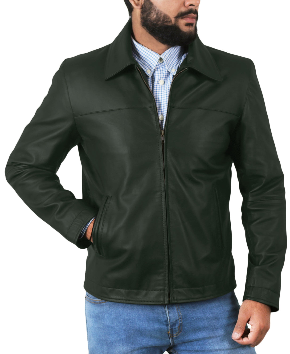 Leather Jackets Hub Mens Genuine Lambskin Leather Jacket (Black, Aviator Jacket) - 1501034