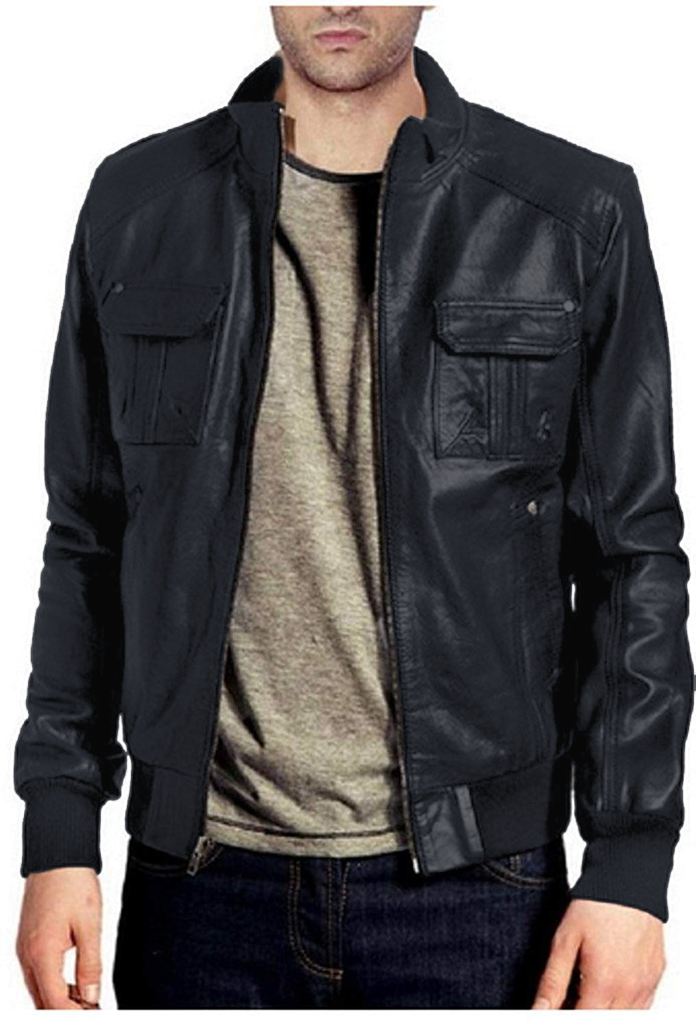 Leather Jackets Hub Mens Genuine Lambskin Leather Jacket (Black, Bomber Jacket) - 1501054