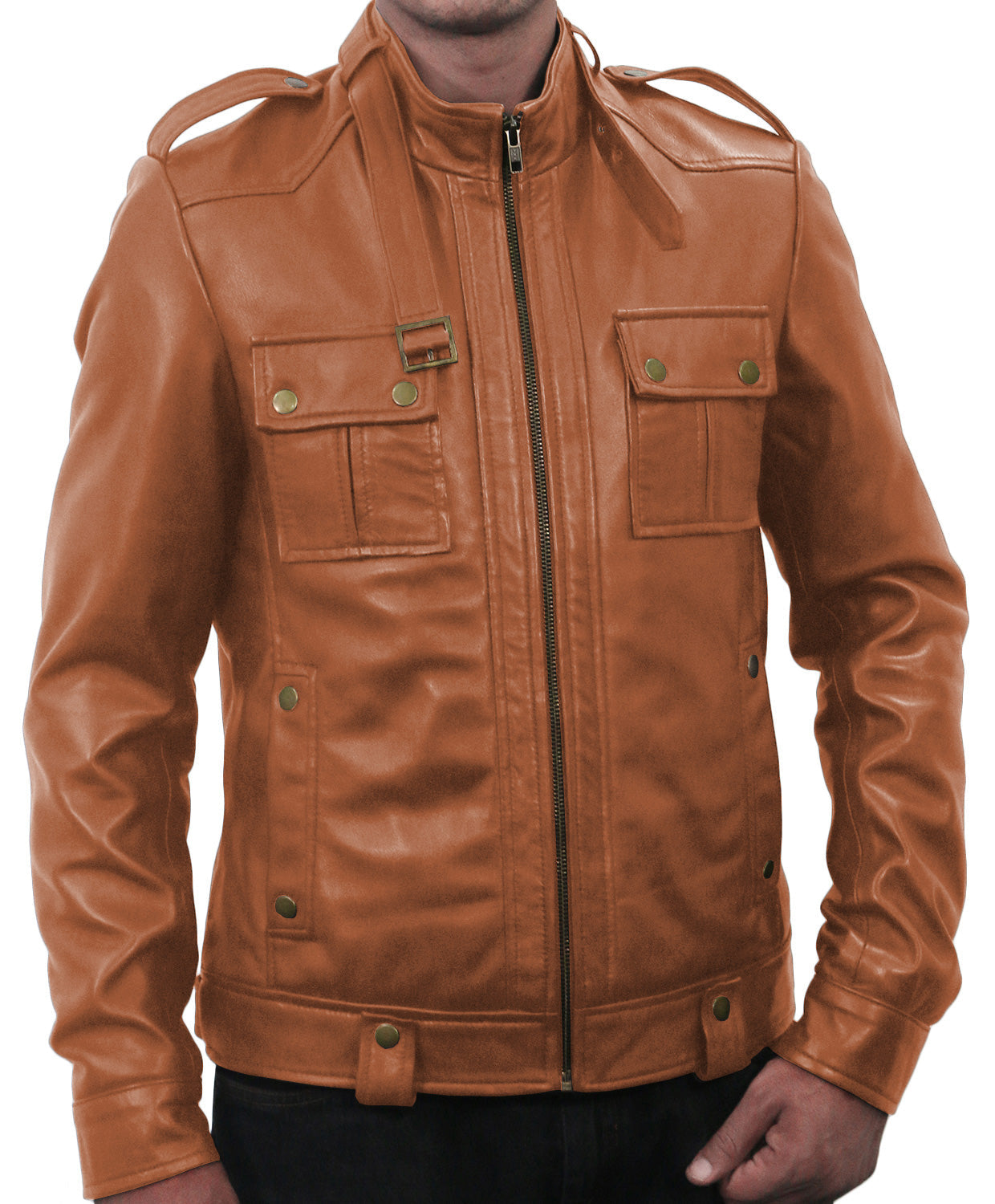 Leather Jackets Hub Mens Genuine Lambskin Leather Jacket (Black, Officer Jacket) - 1501075