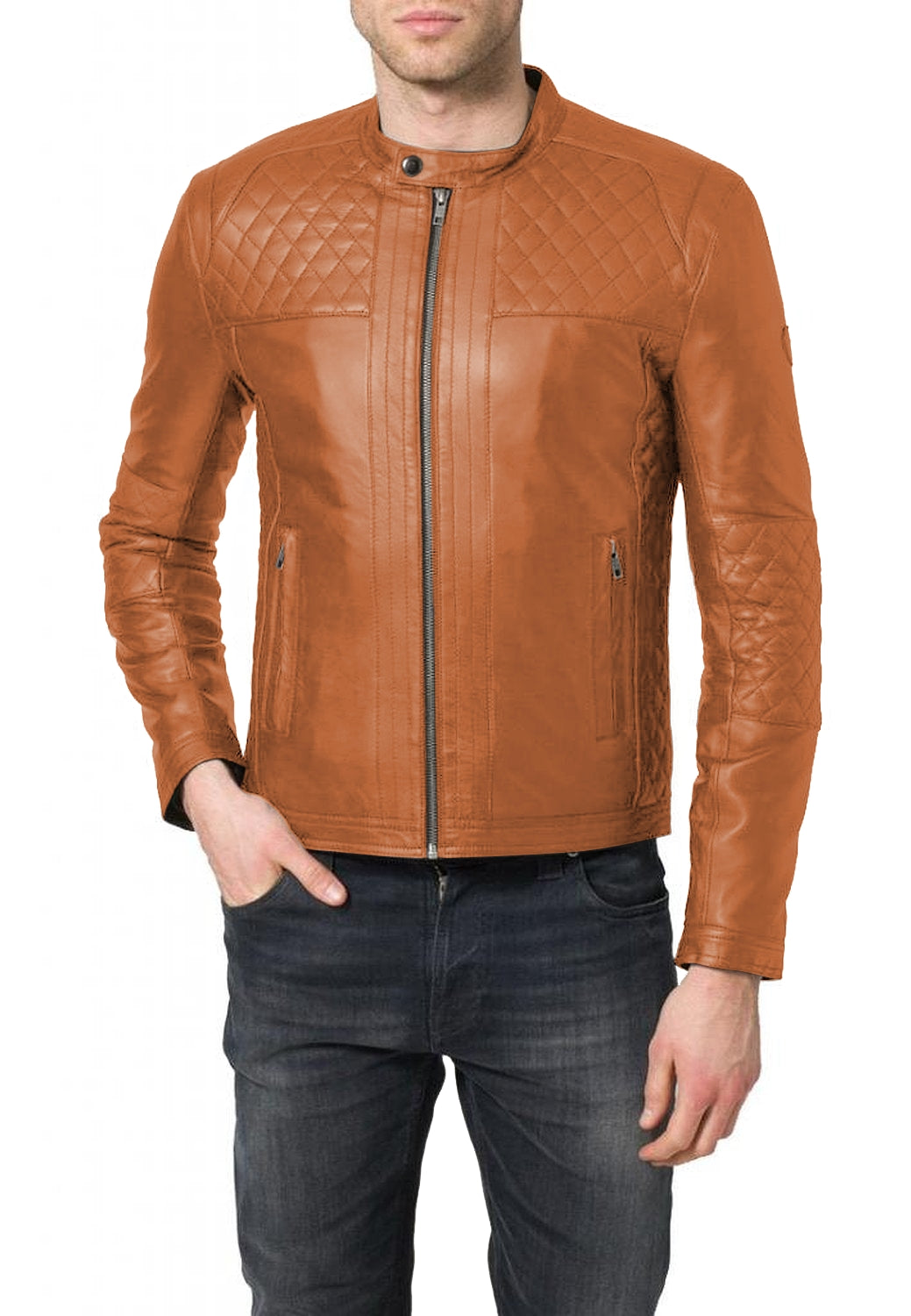 Leather Jackets Hub Mens Genuine Lambskin Leather Jacket (Black, Racer Jacket) - 1501082