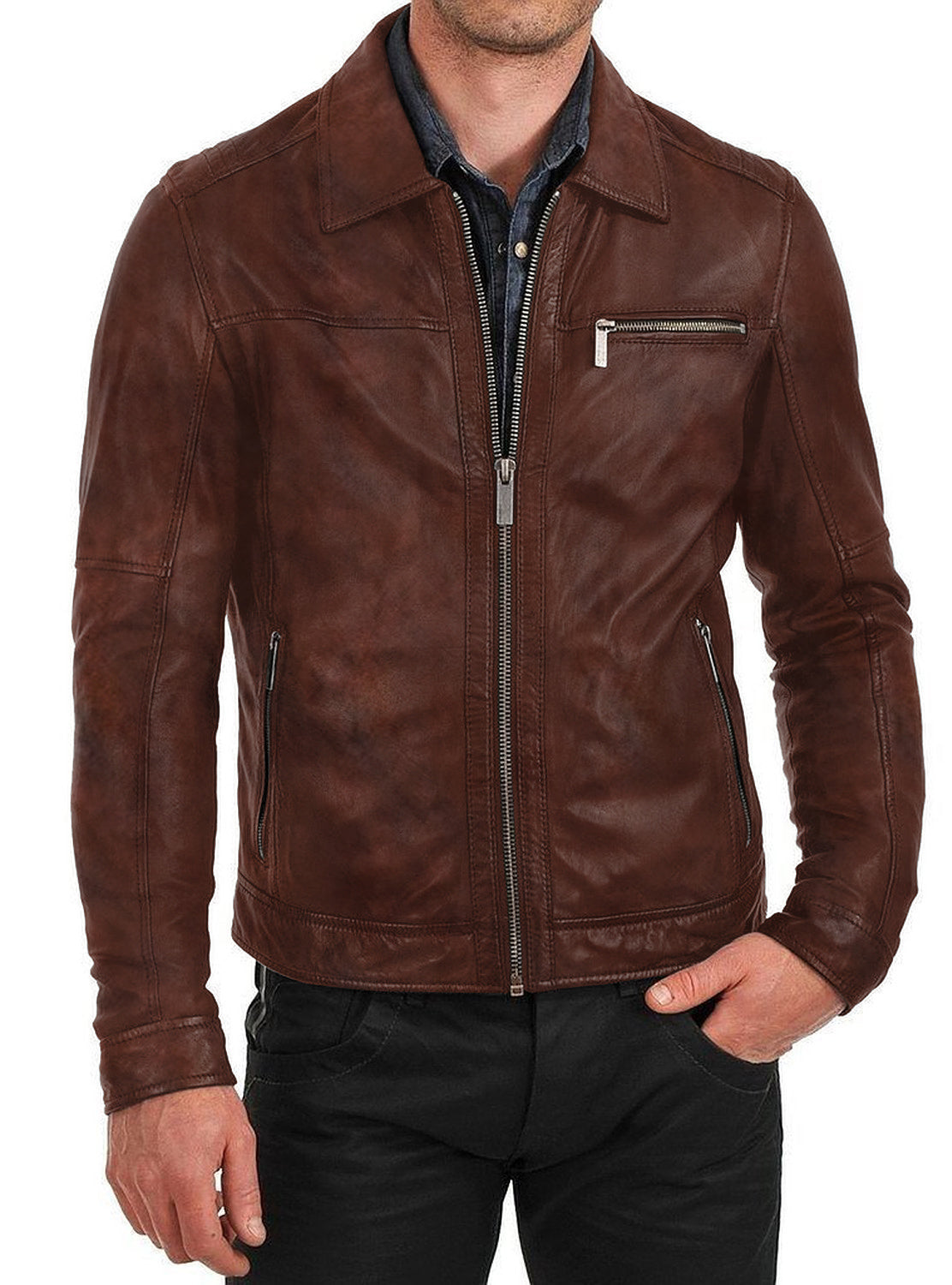 Leather Jackets Hub Mens Genuine Lambskin Leather Jacket (Black, Classic Jacket) - 1501091