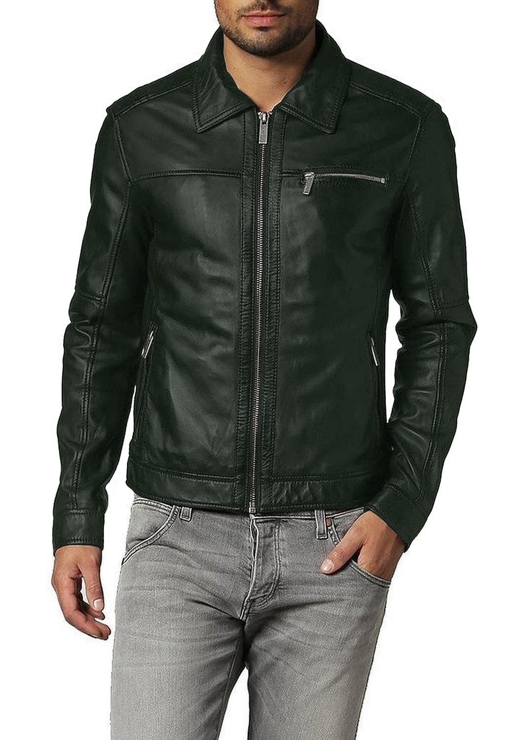 Leather Jackets Hub Mens Genuine Lambskin Leather Jacket (Black, Aviator Jacket) - 1501093