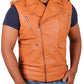  Leather Jackets Hub Mens Genuine Lambskin Leather Waist (Black, Biker Vest) - 1503096