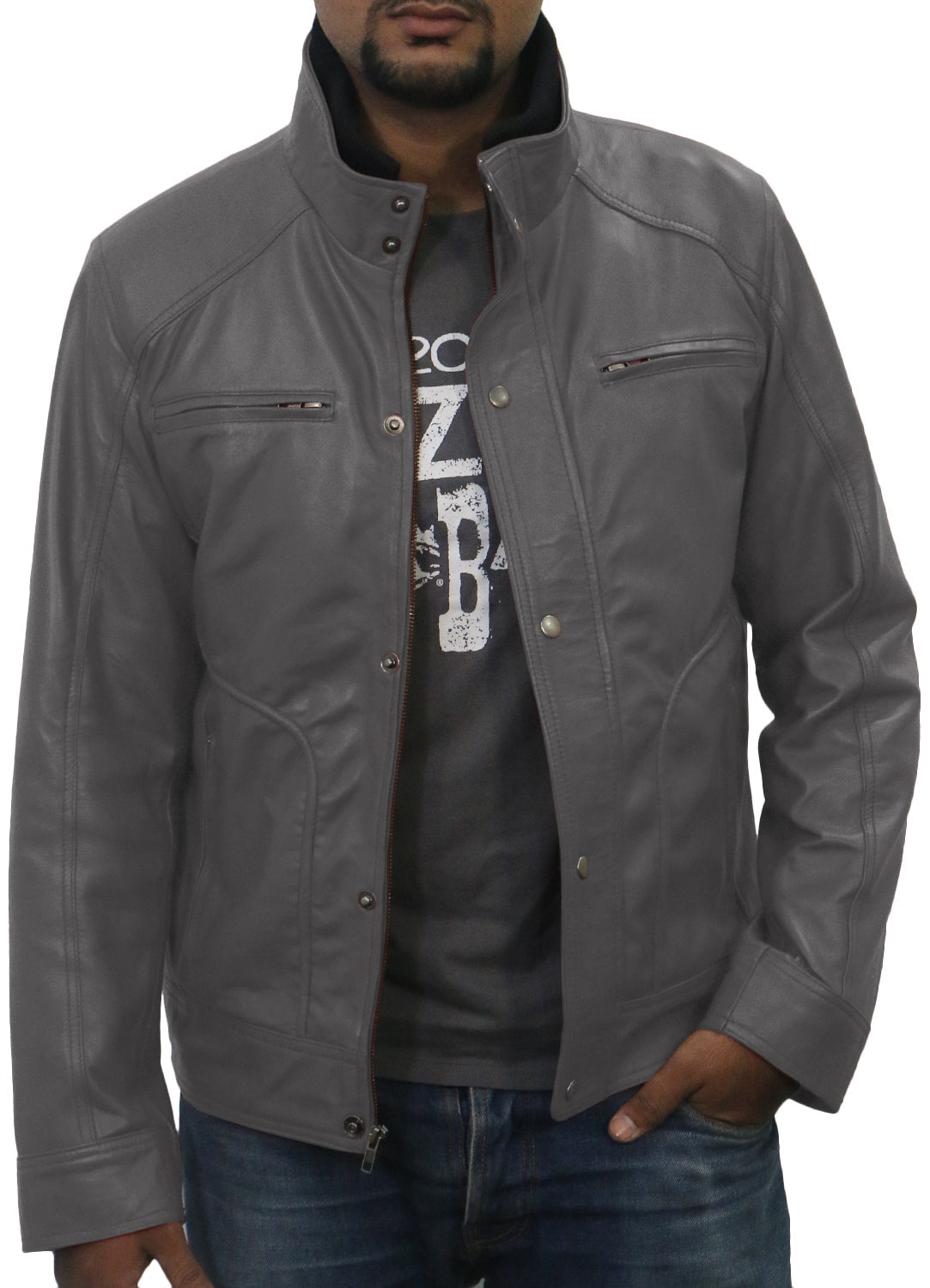 Leather Jackets Hub Mens Genuine Lambskin Leather Jacket (Black, Fencing Jacket) - 1501101