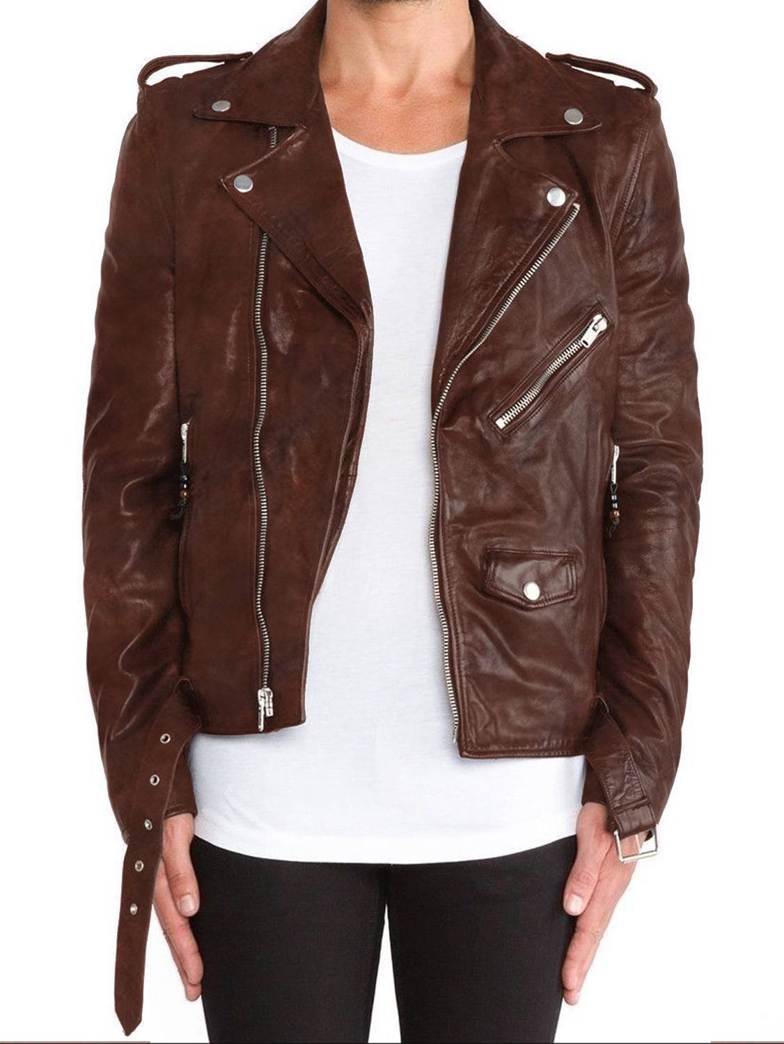 Leather Jackets Hub Mens Genuine Lambskin Leather Jacket (Black, Double Rider Jacket) - 1501115