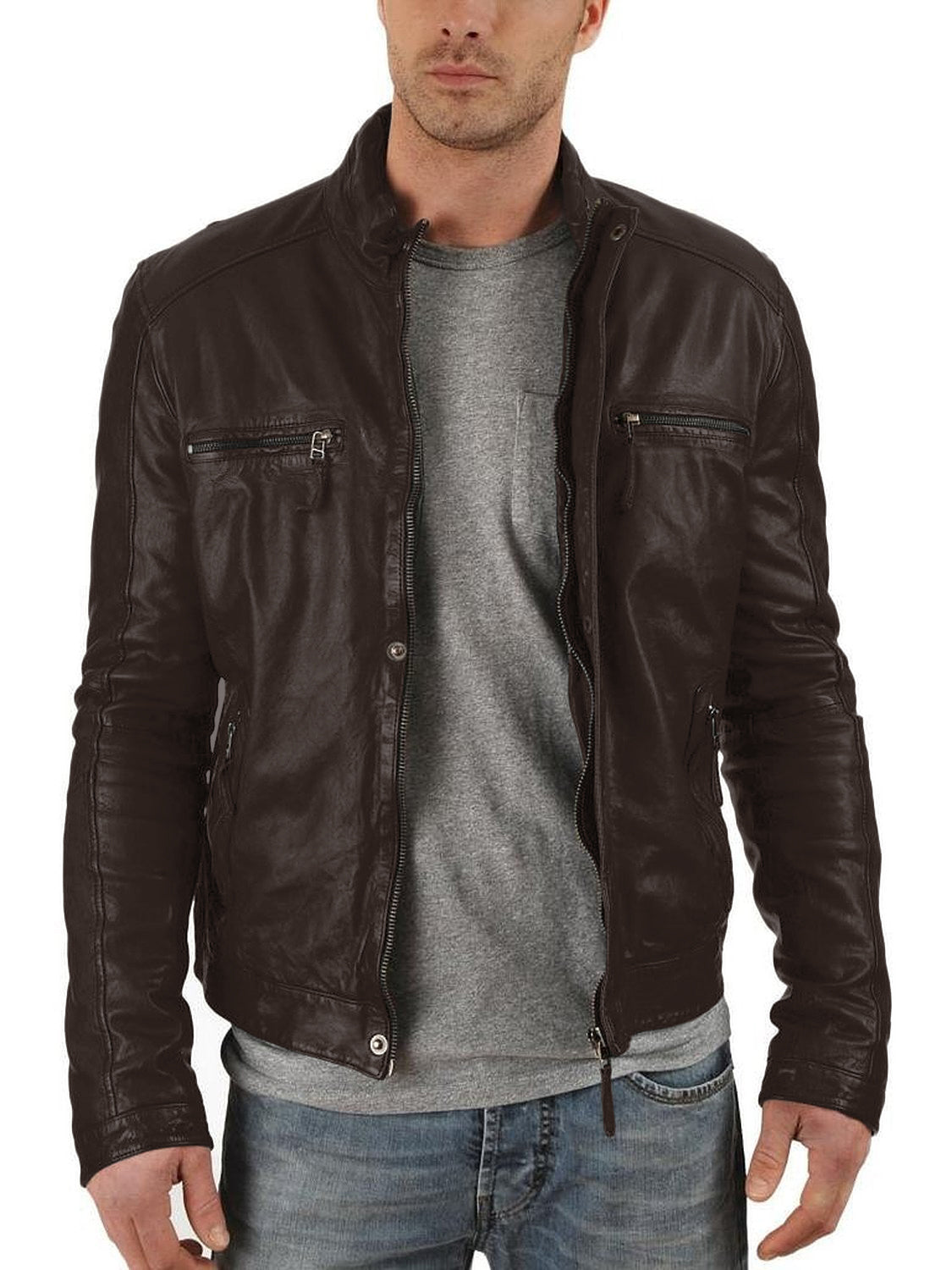 Leather Jackets Hub Mens Genuine Lambskin Leather Jacket (Black, Racer Jacket) - 1501179