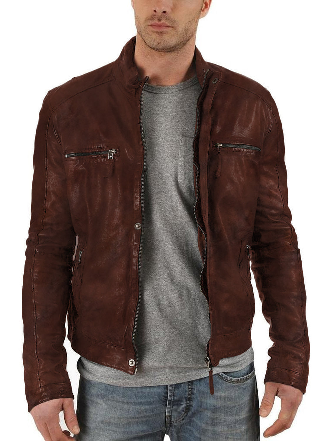 Leather Jackets Hub Mens Genuine Lambskin Leather Jacket (Black, Racer Jacket) - 1501179