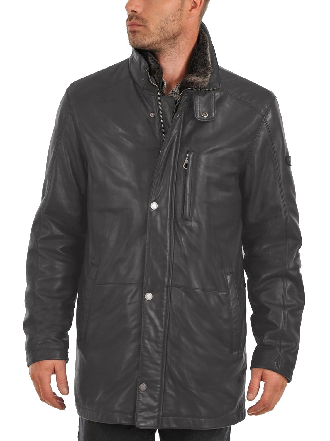 Leather Jackets Hub Mens Genuine Lambskin Leather Over Coat (Black, Long Coat) - 1502208