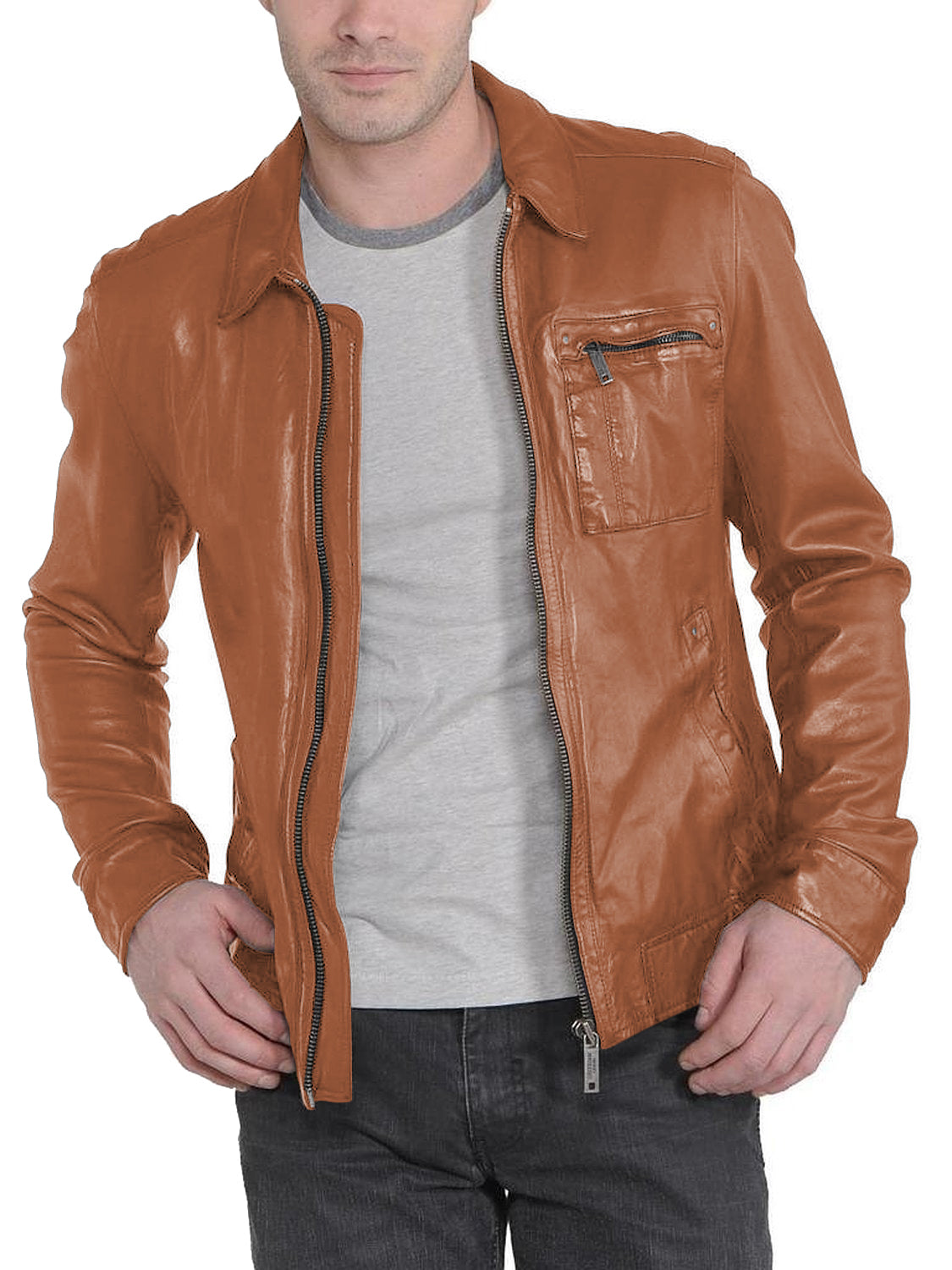 Leather Jackets Hub Mens Genuine Lambskin Leather Jacket (Black, Aviator Jacket) - 1501221