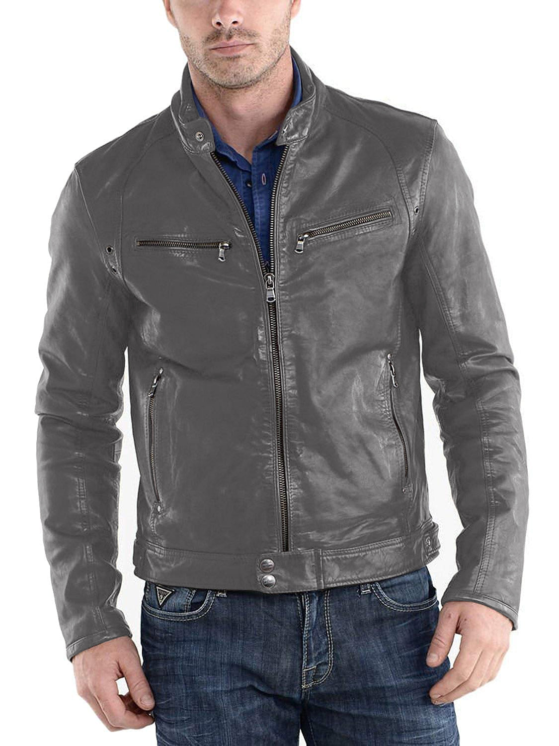 Leather Jackets Hub Mens Genuine Lambskin Leather Jacket (Black, Racer Jacket) - 1501233