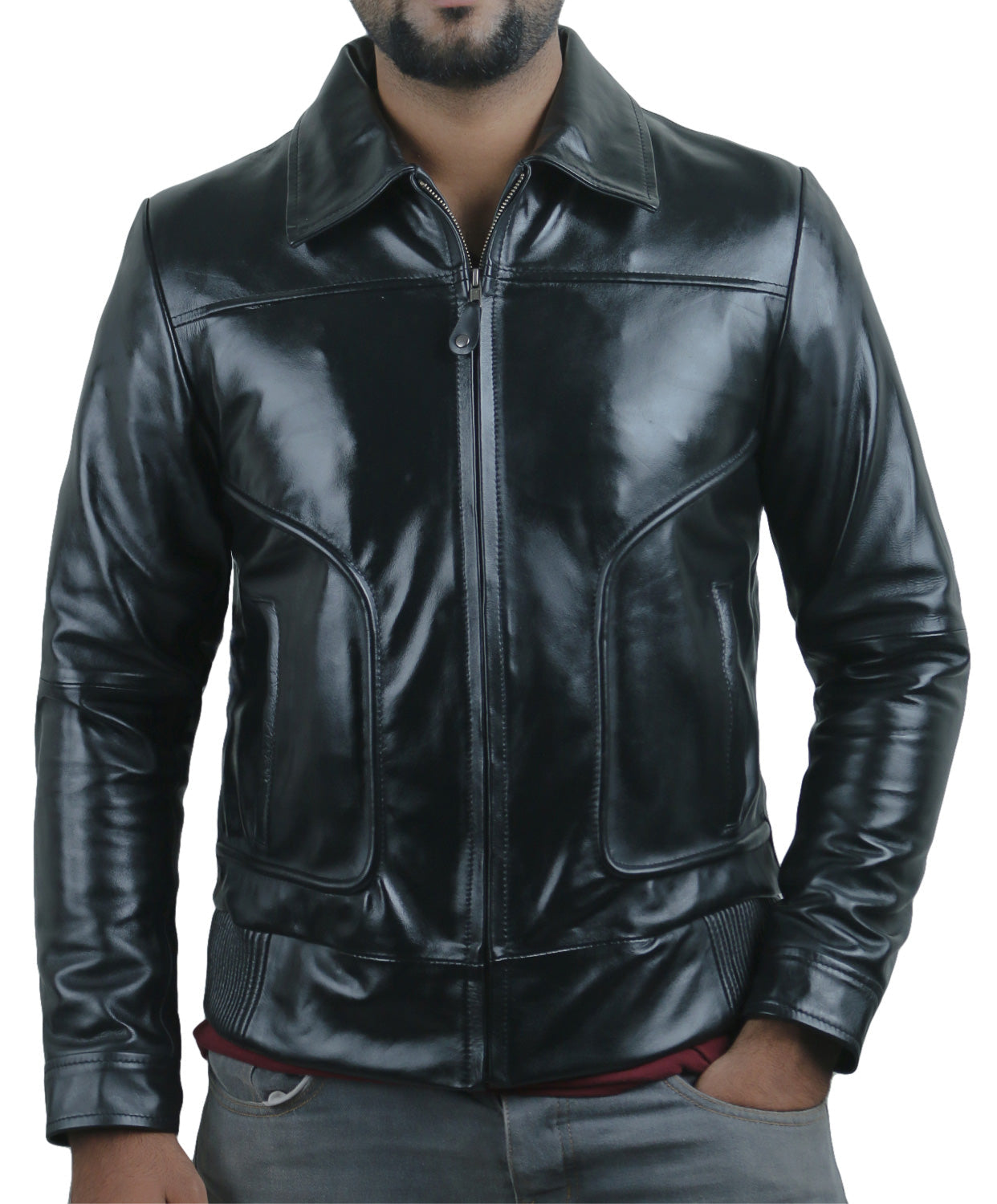 Leather Jackets Hub Mens Genuine Cowhide Leather Jacket (Black, Aviator Jacket) - 1501278