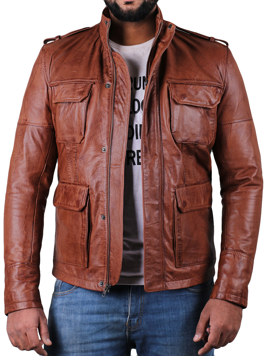 Leather Jackets Hub Mens Genuine Lambskin Leather Jacket (Black, Field Jacket) - 1501287
