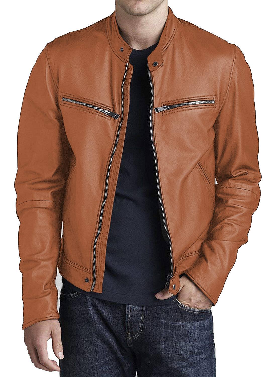 Leather Jackets Hub Mens Genuine Lambskin Leather Jacket (Black, Racer Jacket) - 1501316