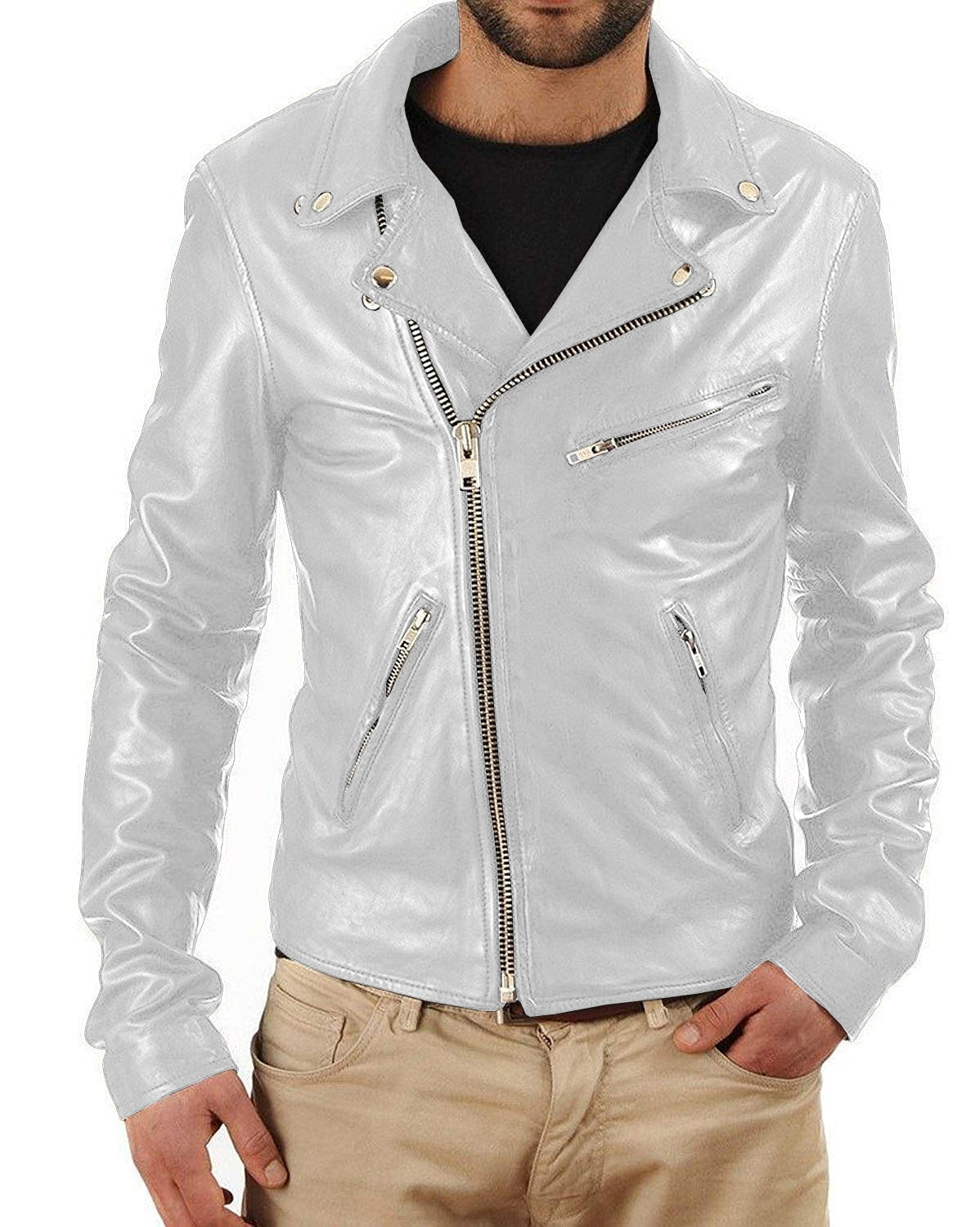 Leather Jackets Hub Mens Genuine Lambskin Leather Jacket (Black, Rocker Jacket) - 1501325