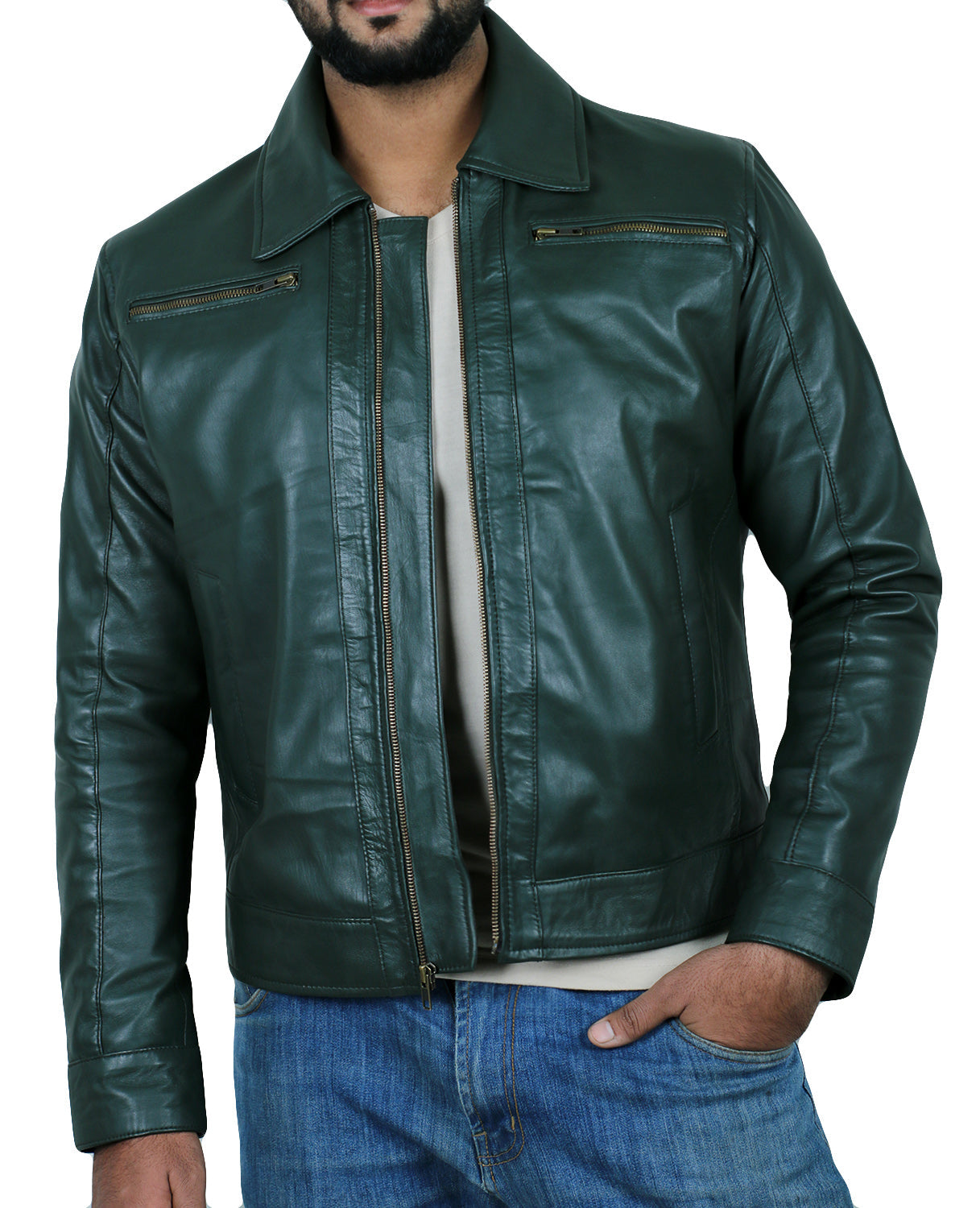 Leather Jackets Hub Mens Genuine Lambskin Leather Jacket (Black, Aviator Jacket) - 1501336