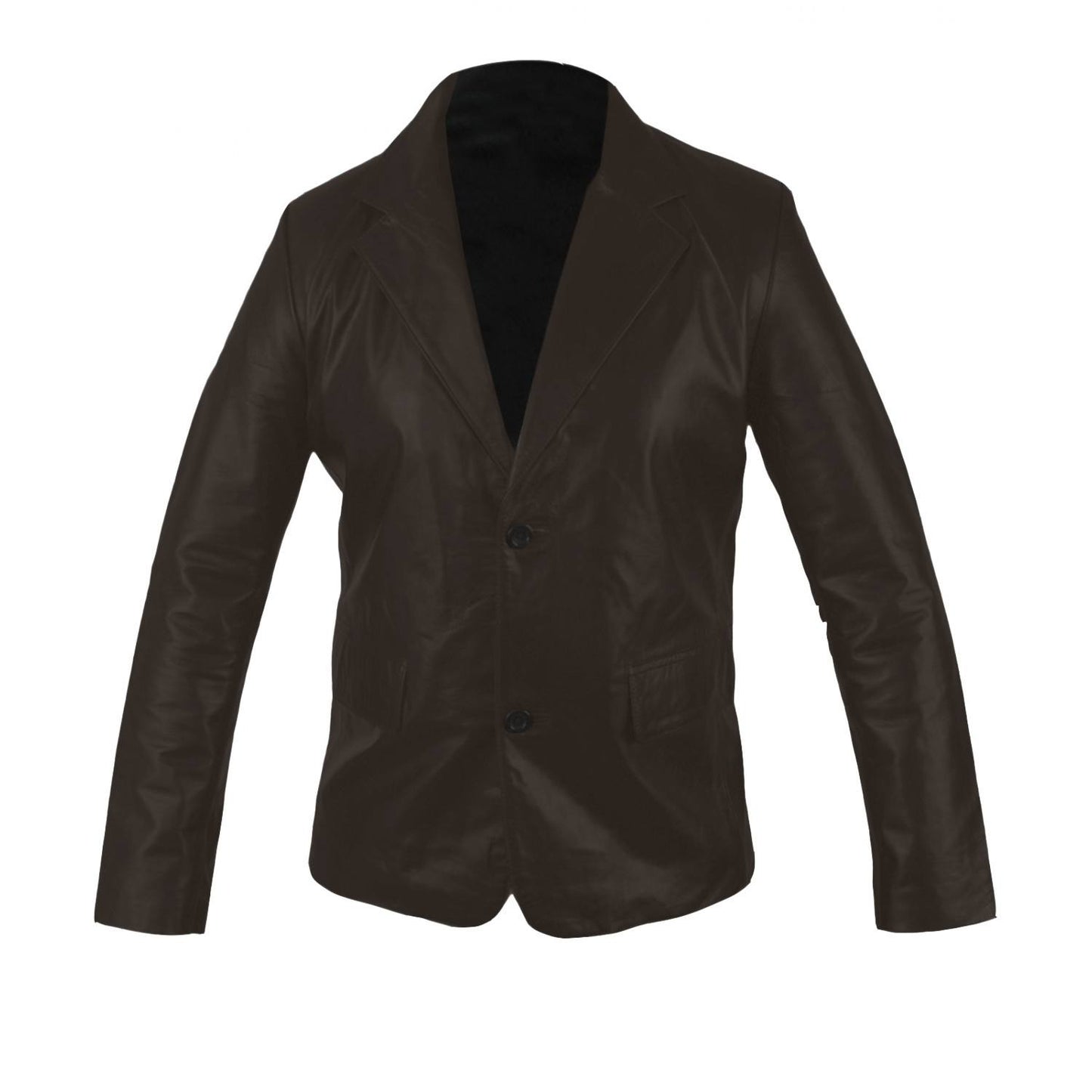 Leather Jackets Hub Men's 2 Button Stylish Blazer Cow Leather Coat (Black, Officer Jacket) - 1501793