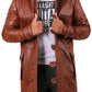  Leather Jackets Hub Mens Genuine Lambskin Leather Over Coat (Black, Shearling Coat) - 1502848