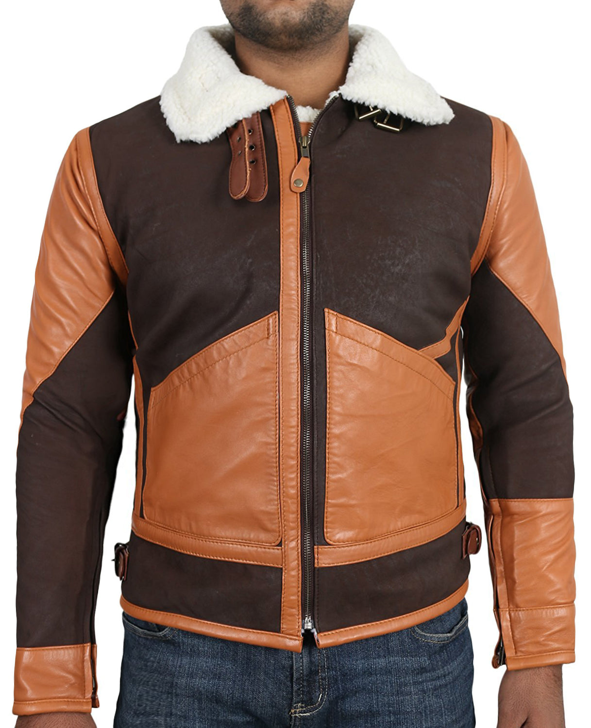 Leather Jackets Hub Mens Genuine Lambskin Leather Jacket (Cognic Tan-Choco-Snaff, Flight Jacket) - 1701024