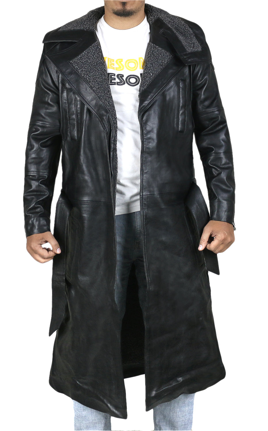 Leather Jackets Hub Mens Genuine Lambskin Leather Long Coat (Black, Parka Coat) - 1702044