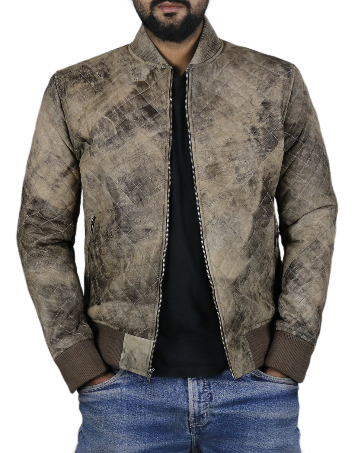 Leather Jackets Hub Mens Genuine Lambskin Leather Jacket (Black, Quilted Jacket) - 1801006