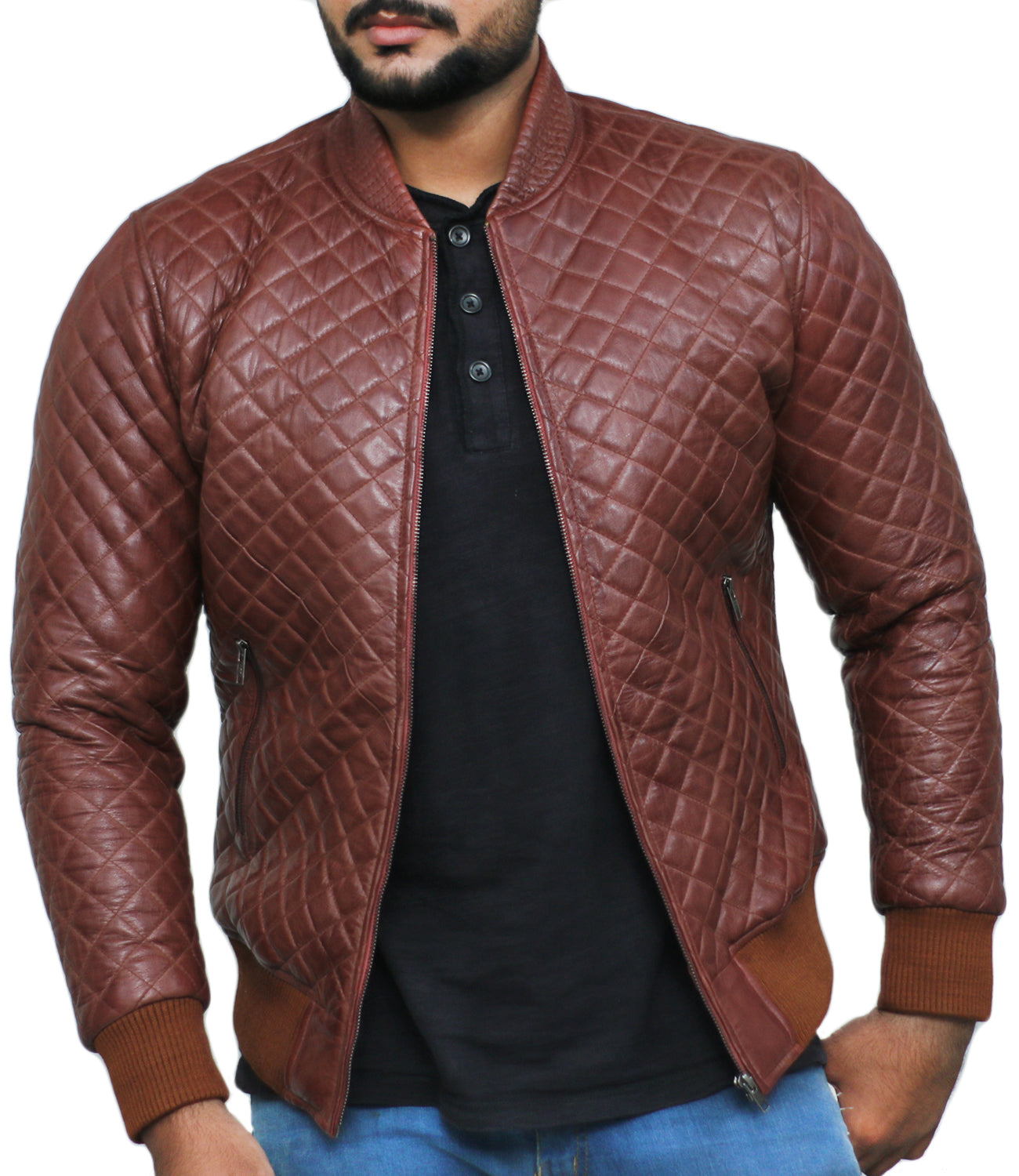 Leather Jackets Hub Mens Genuine Lambskin Leather Jacket (Black, Quilted Jacket) - 1801006