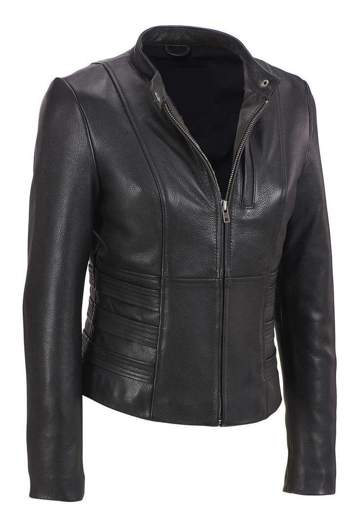 Leather Jackets Hub Womens Genuine Cowhide Leather Jacket (Black, Racer Jacket) - 1821040