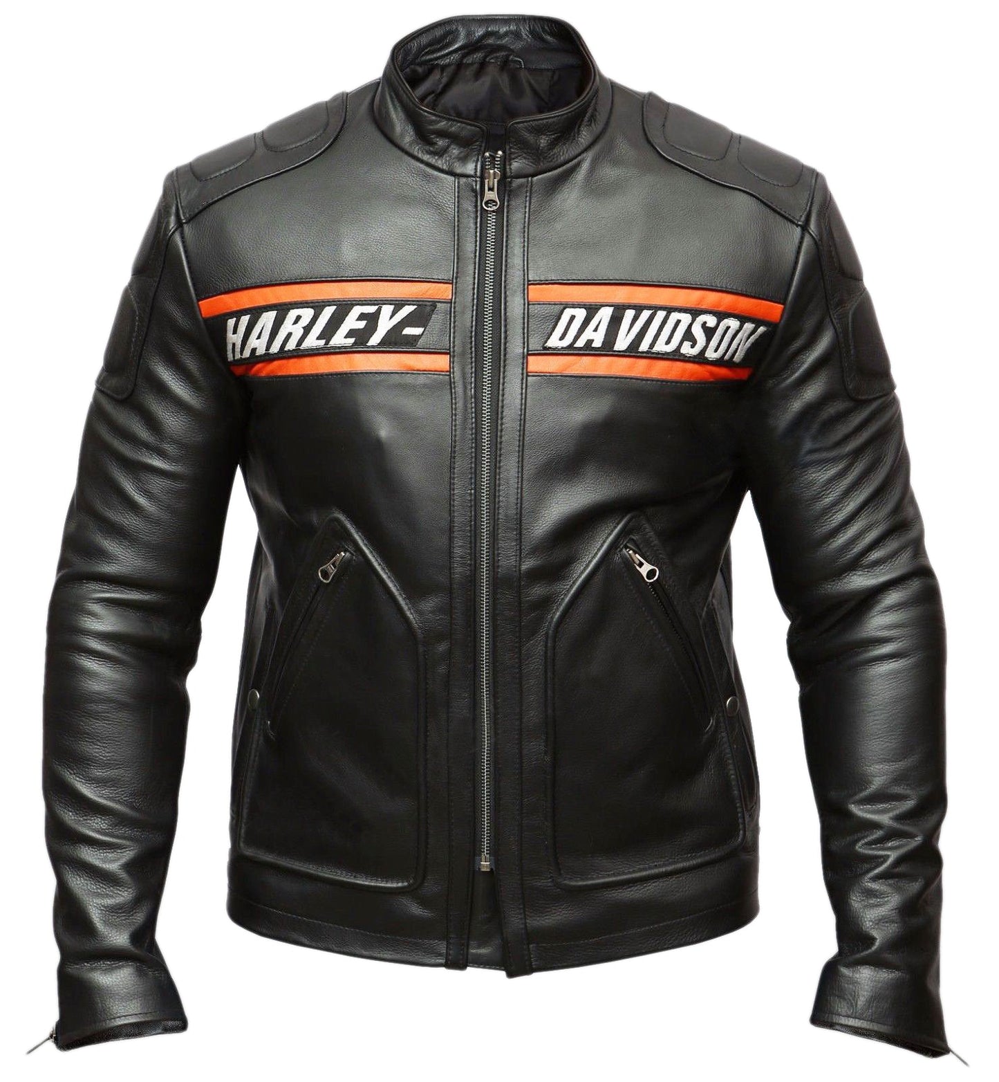 Bill Goldberg Harley Davidson Genuine Leather Motorcycle Jacket - Classic Harley Davidson Biker Jacket - Orange and Black Harley Davidson jacket - 2101001