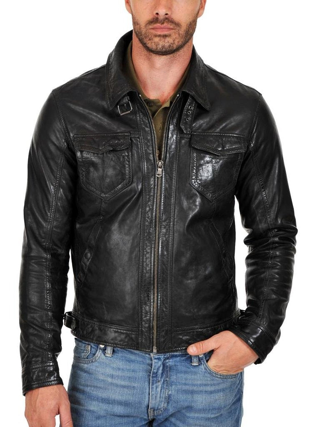 Leather Jackets Hub Mens Genuine Cowhide Leather Jacket (Black, Regal Jacket) - 1501010