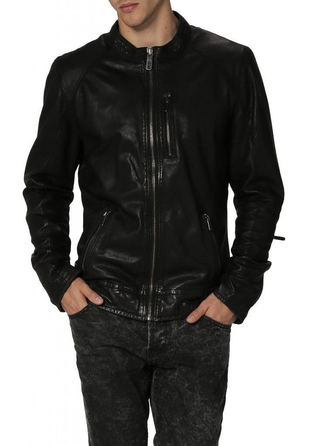 Leather Jackets Hub Mens Genuine Lambskin Leather Jacket (Black, Racer Jacket) - 1501319