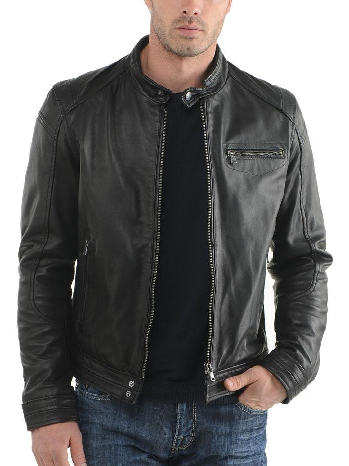 Leather Jackets Hub Mens Genuine Cowhide Leather Jacket (Black, Classic Jacket) - 1501283