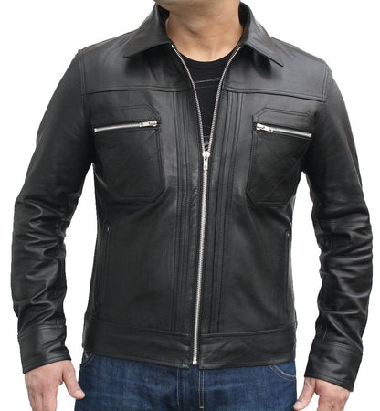 Leather Jackets Hub Mens Genuine Lambskin Leather Jacket (Black, Classic Jacket) - 1501153
