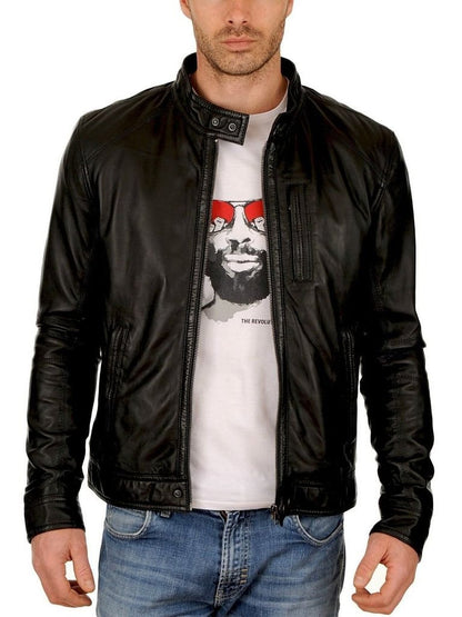 Leather Jackets Hub Mens Genuine Lambskin Leather Jacket (Black, Classic Jacket) - 1501248