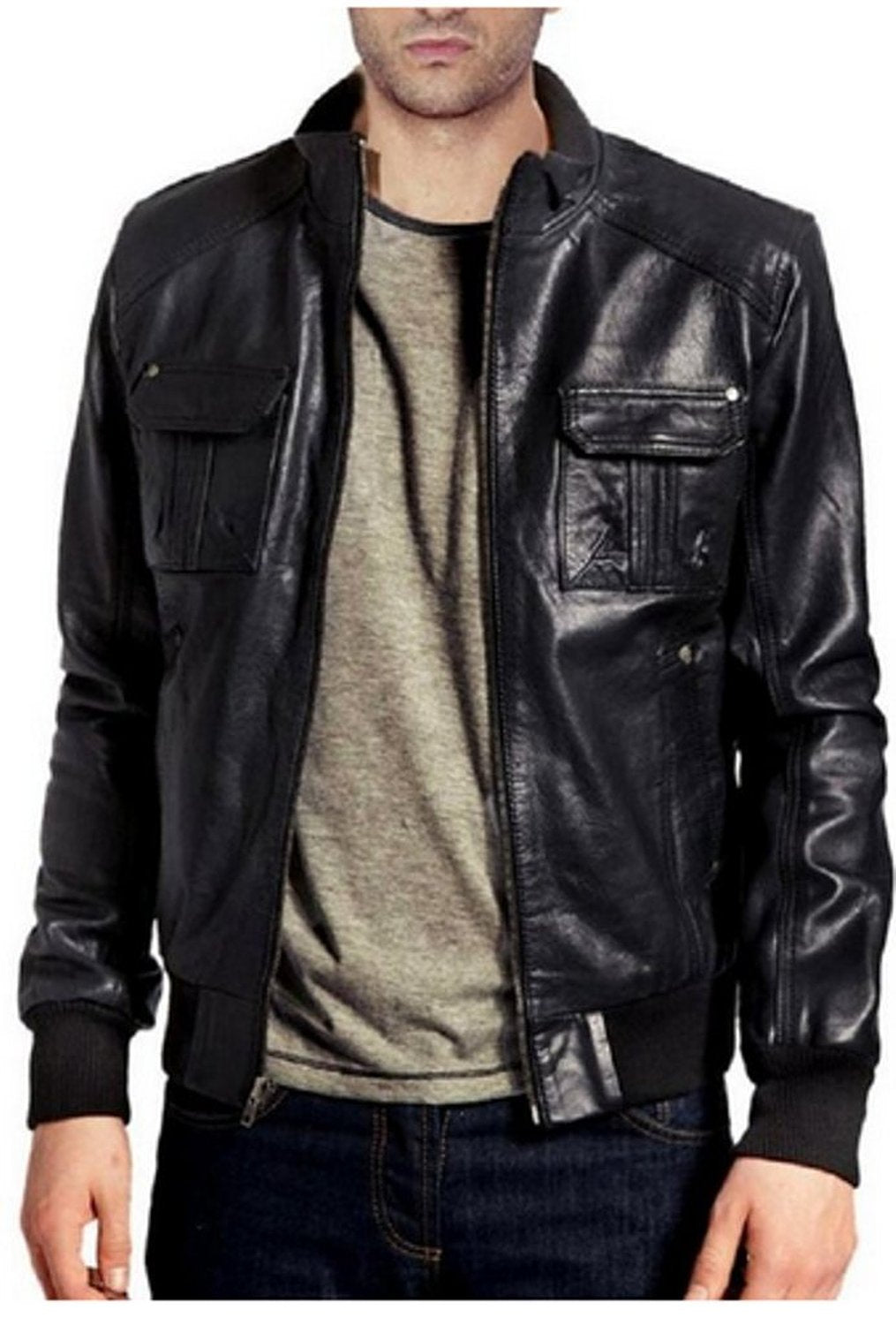 Leather Jackets Hub Mens Genuine Lambskin Leather Jacket (Black, Bomber Jacket) - 1501054