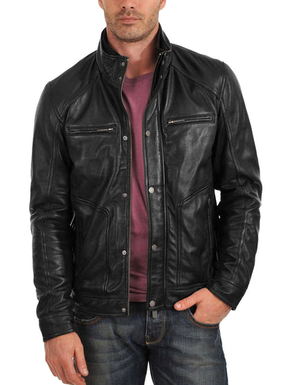 Leather Jackets Hub Mens Genuine Lambskin Leather Jacket (Black, Fencing Jacket) - 1501063