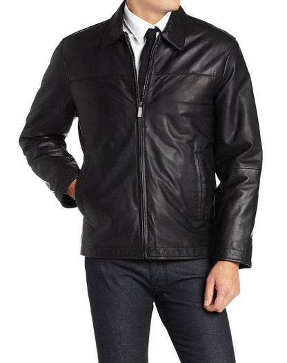 Leather Jackets Hub Mens Genuine Lambskin Leather Jacket (Black, Aviator Jacket) - 1501034