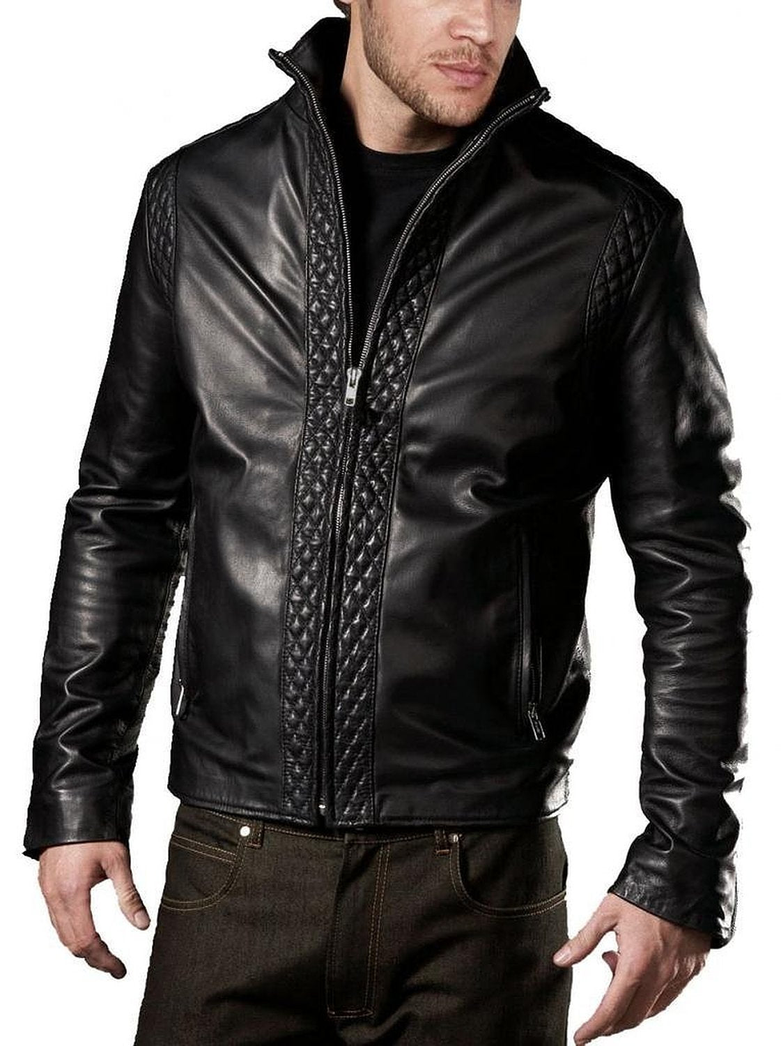 Leather Jackets Hub Mens Genuine Lambskin Leather Jacket (Black, Fencing Jacket) - 1501071
