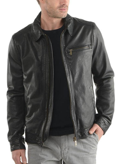 Leather Jackets Hub Mens Genuine Lambskin Leather Jacket (Black, Aviator Jacket) - 1501013