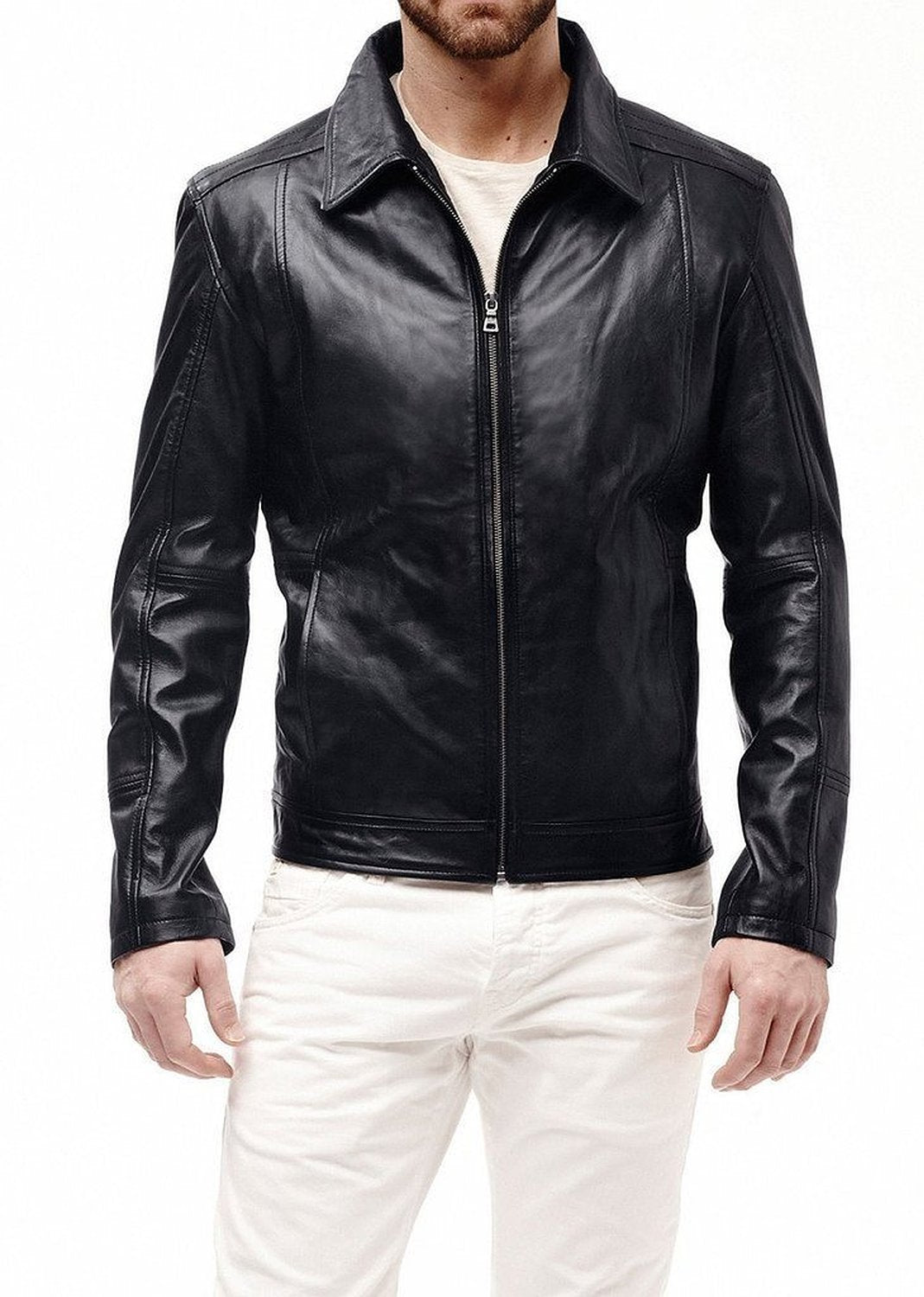 Leather Jackets Hub Mens Genuine Lambskin Leather Jacket (Black, Aviator Jacket) - 1501241