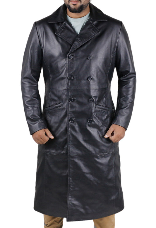 Black@distressed-leather-trench-coat