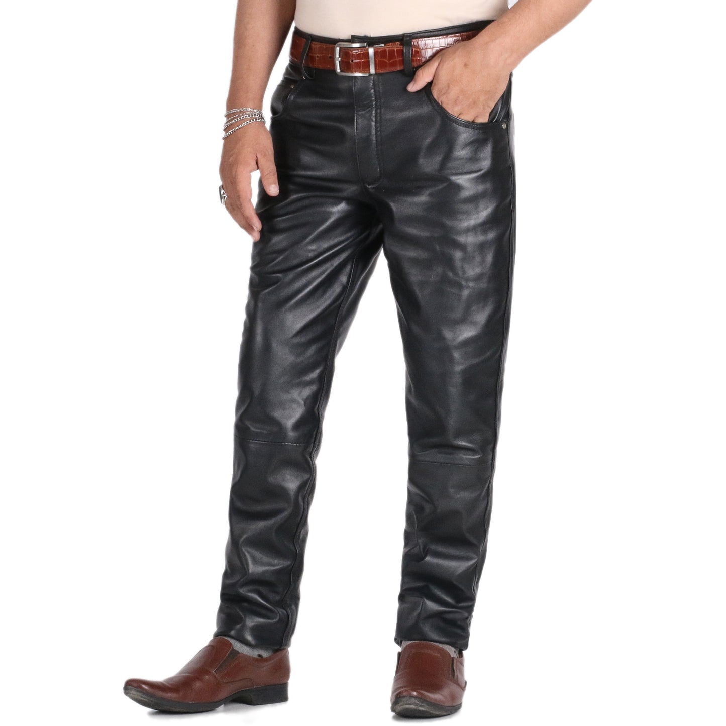 Black@Thalor-Men's-Black-Slim-Fit-Leather-Pants