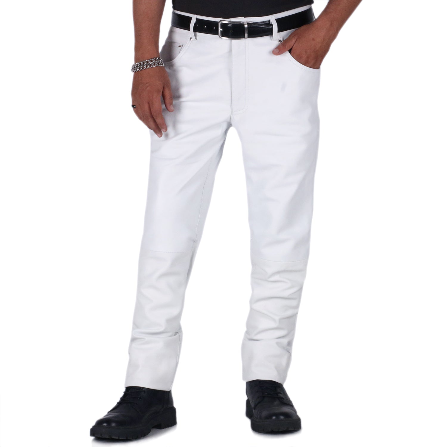 White@Thalor-Men's-White-Slim-Fit-Leather-Pants