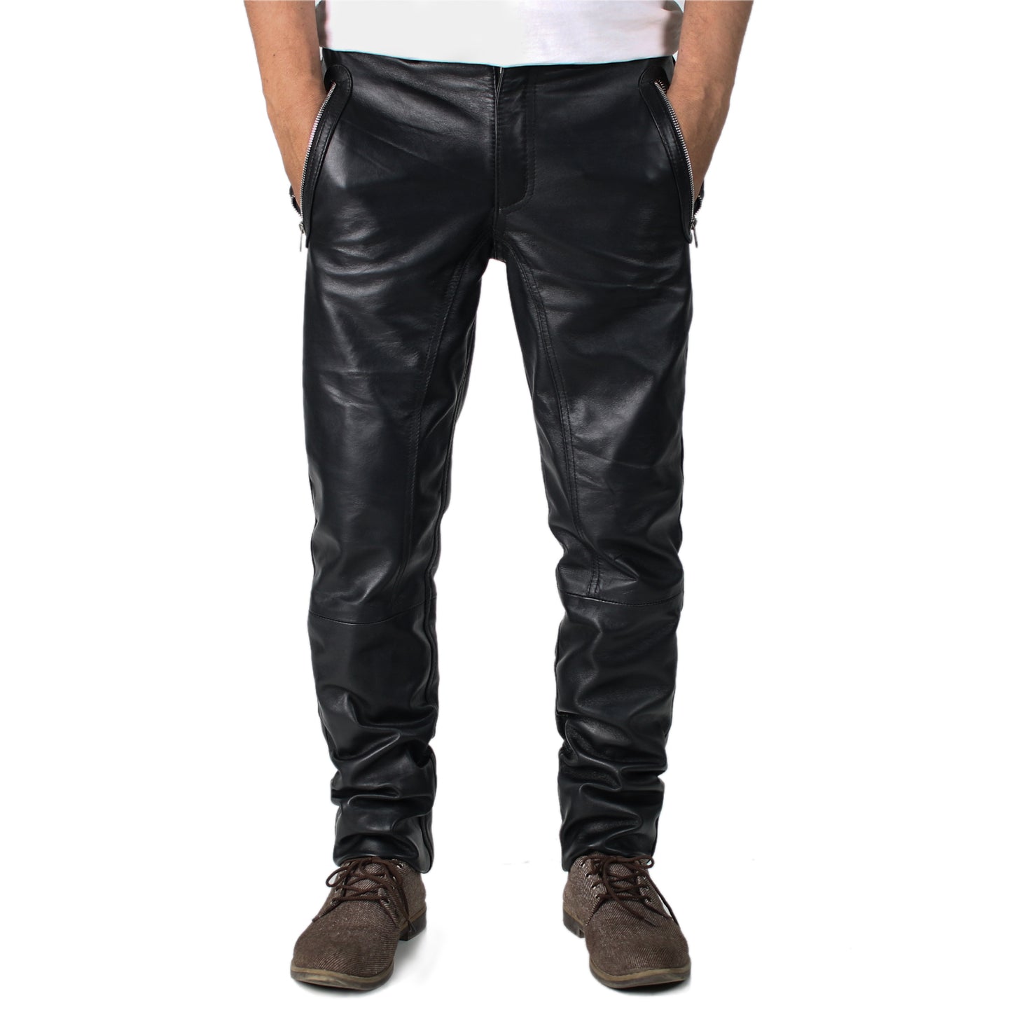 Black@men's-classic-straight-leg-leather-pants