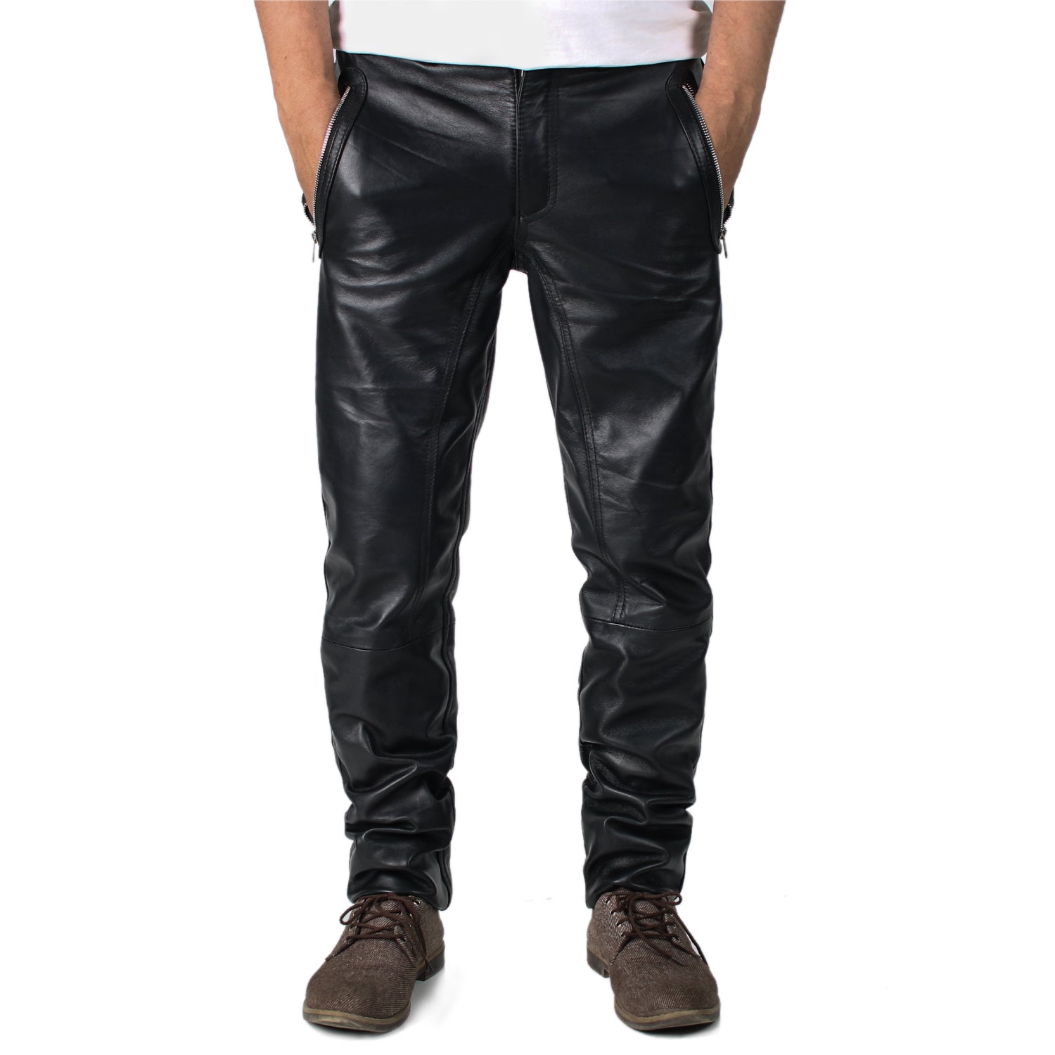 Black@men's-classic-straight-leg-leather-pants