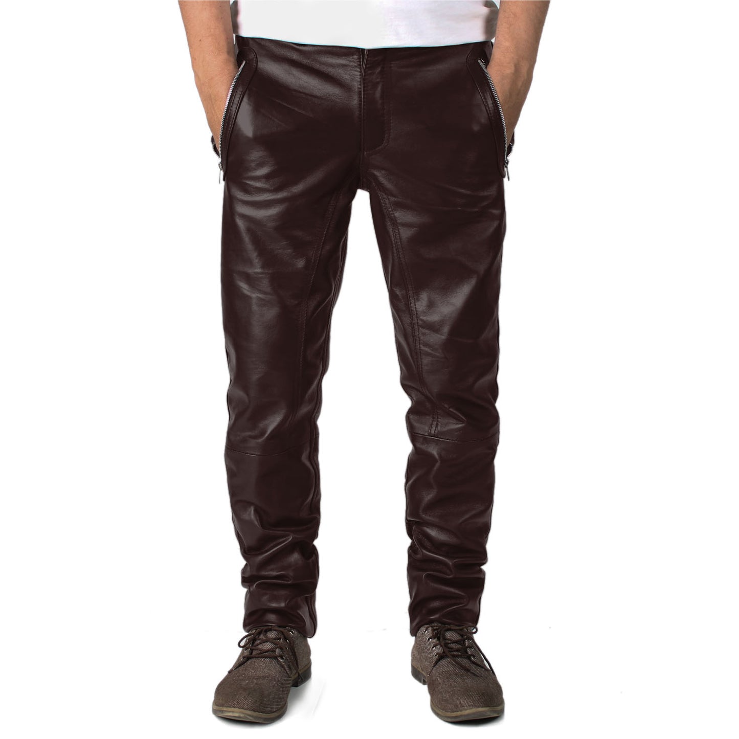 Thalor Men's Red Slim Fit Leather Pants