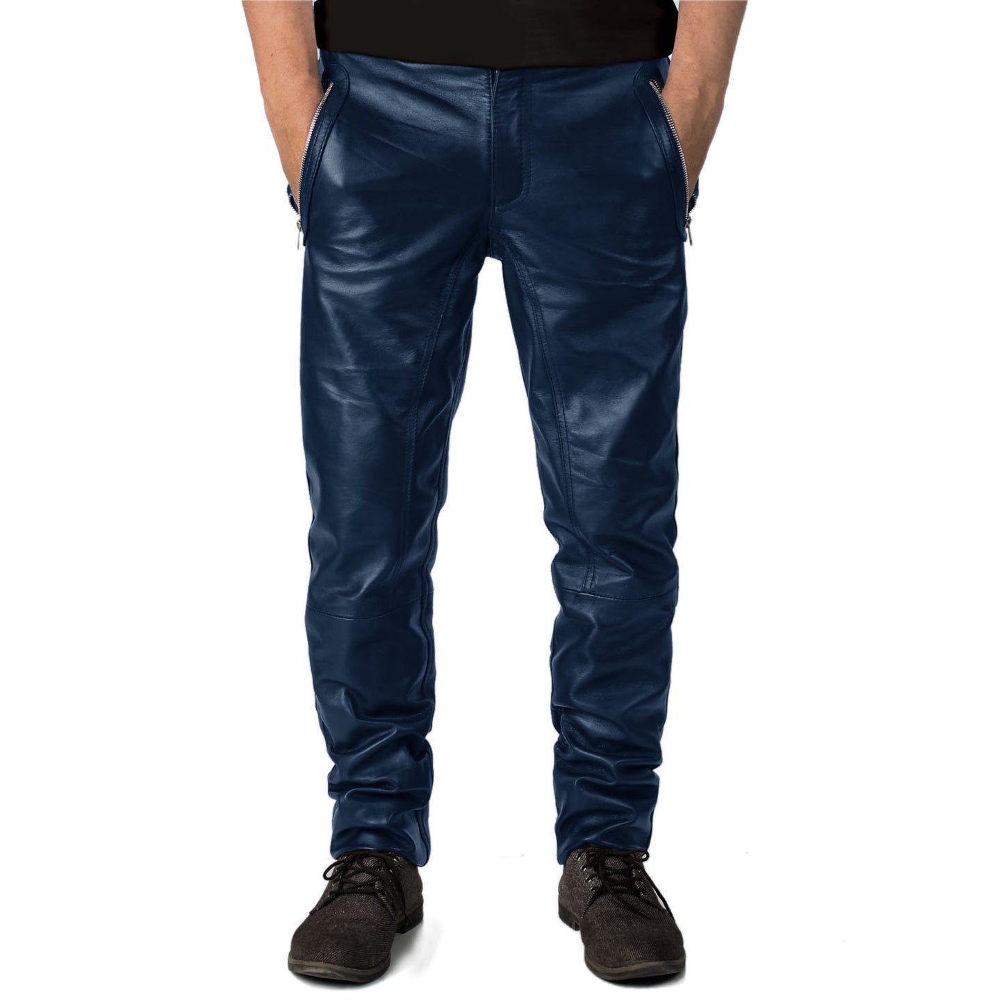 Veyron Men's Green Slim Fit Leather Pants