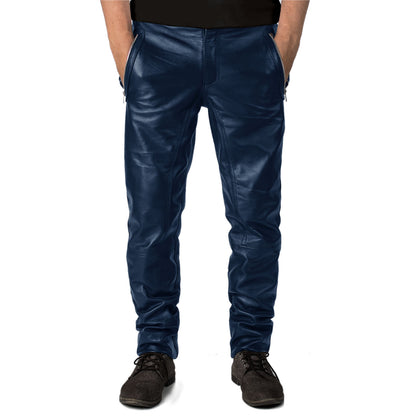  Veyron Men's Green Slim Fit Leather Pants