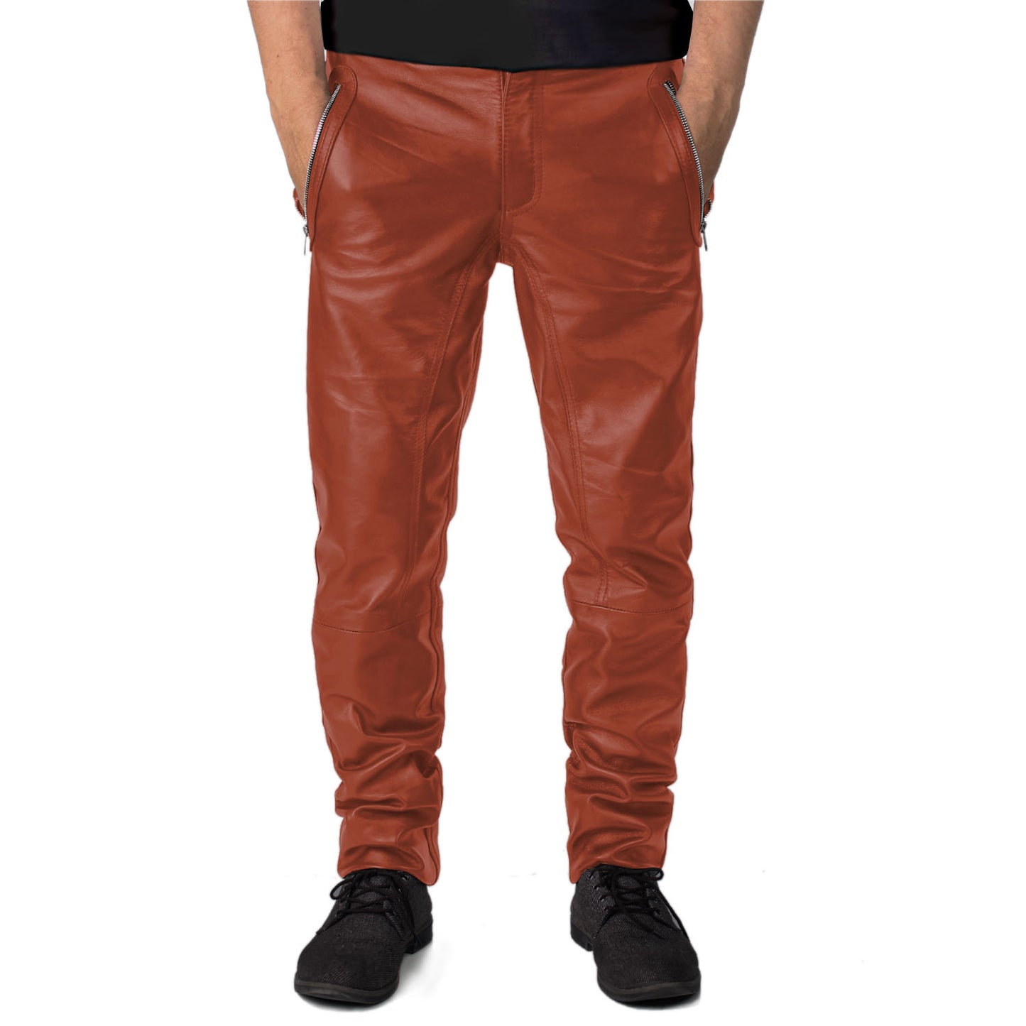 Crionis Men's Black Slim Fit Leather Pants